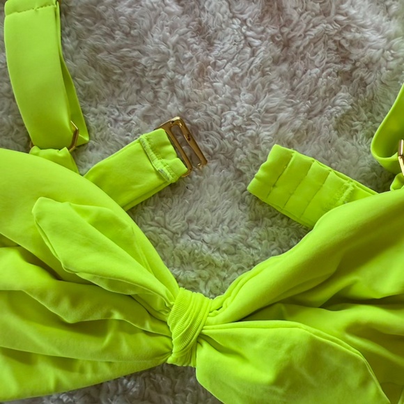 Bahimi Neon Yellow Bikini Top SMALL bow detail brand new without tags - Picture 2 of 6
